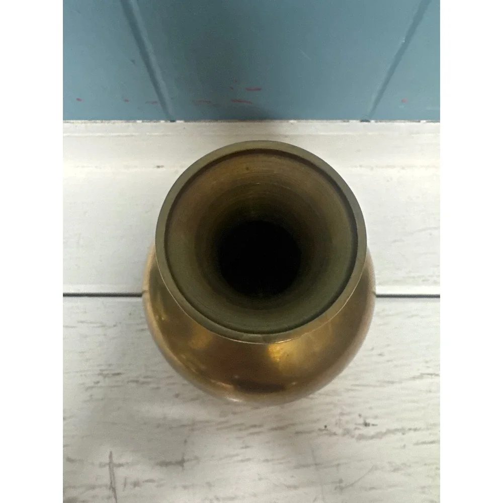 Vintage Solid Brass‎ Bud Vase Bulbous Flared Rim Gold Tone Decorative Vessel